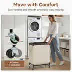 StorageWorks 2 Section Laundry Hamper, 100L Beige Sorter Cart with Wheels - Image 3