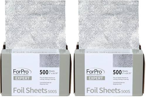 ForPro Professional Collection Expert Embossed Foil Sheets 500S, Aluminum Foil, Pop-Up Dispenser, for hair Color Application and Highlighting, Food Safe, 5"W x 10.75"L, 500-Count (Pack of 2) by ForProProfessionalCollection