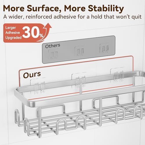 YASONIC Shower Caddy Adhesive, Rustproof Shower Organizer, Wall Shower Rack - Image 6