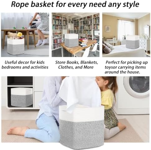 COMFY-HOMI 3PACK Cotton Rope Square Basket with Handles for Shelves|Dog Toy Bin and Storage|Baby Gift|Shoe Organizer|New 11" x 11" x 11" for Living Room - Image 6