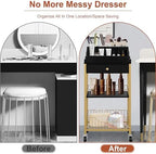 Black and Gold Rolling Makeup Cart with Drawer, Hair Tool Holder - Image 7