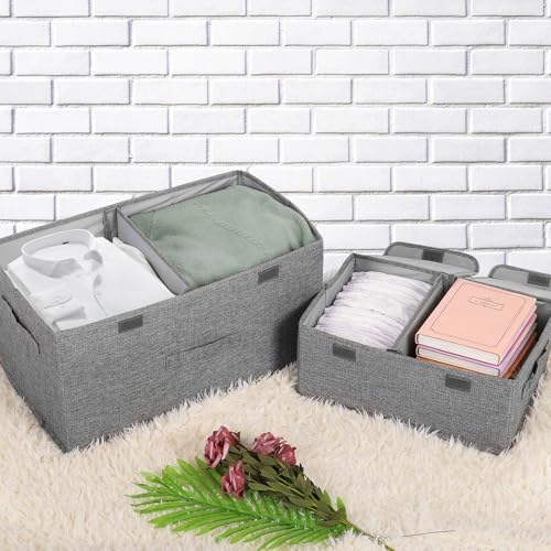 2 Pack Large Storage Boxes with Lids and Handles, Collapsible Linen Storage Bins Organizer Containers Baskets Cube with Removable Divider for Home Bedroom Closet Office (Orange, Small) - Image 4
