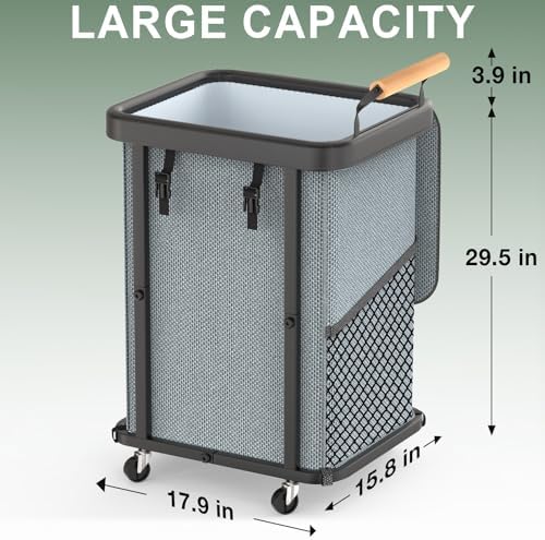 150L Laundry Basket with Wheels,Rolling Basket Hamper with Lid&Handle Gray - Image 6