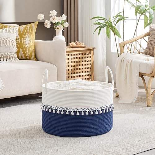KAKAMAY Large Blanket Basket with Handles, Storage Basket for Living Room - Image 5