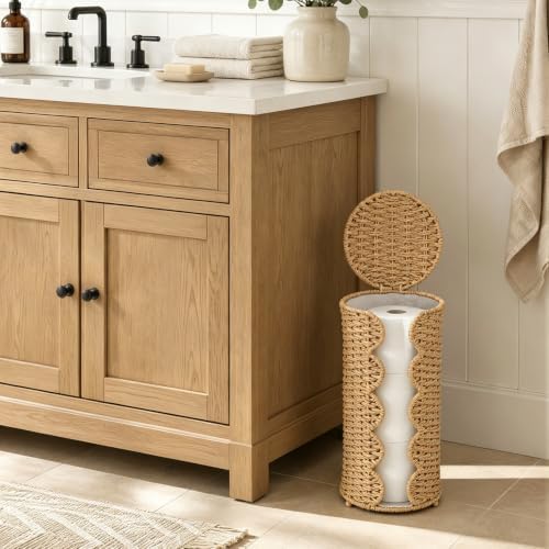 Coeusy Wicker Toilet Paper Holder Stand,Freestanding Bathroom Organizer - Image 7