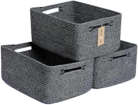 MiniArk Large Storage Baskets for Shelves, 17 x 13 x 7.5” Closet Organizers Bins for Clothes Blanket Towels, Baby Nursery, Toy Baskets Box, Woven Rope Baskets, 3 Packs Dark Gray by MiniArkStorageBasketsHome