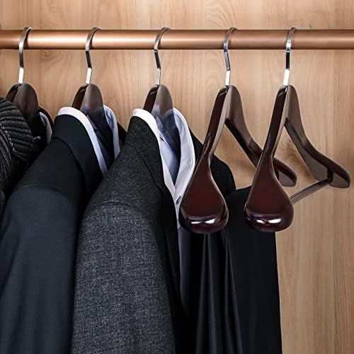 TOPIA HANGER Set of 6 Luxury Mahogany Wooden Coat Hangers, Premium Wood Suit Hangers, Glossy Finish with Extra-Wide Shoulder, Thicker Chrome Hooks & Anti-Slip Bar CT02M - Image 5