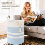 Large Laundry Basket, Laundry Hamper with Leather Handles, 90L Woven Dirty Clothes Hamper, Rope Hampers for Bedroom, Barthroom, Blue - Image 3