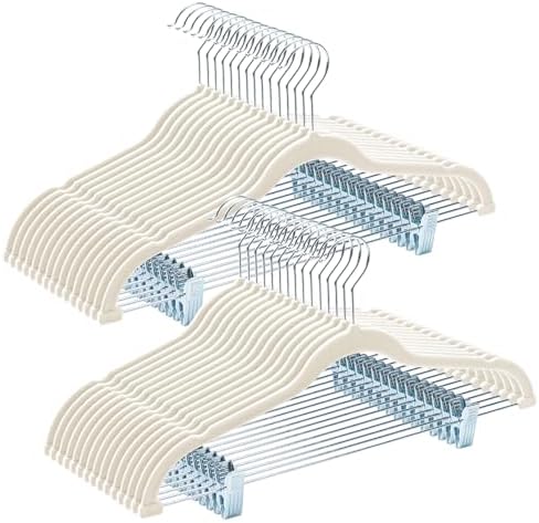 HOUSE DAY Velvet Skirt Hangers with Adjudtable Clips 30 Pack, Ivory by HOUSEDAY