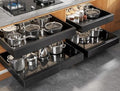 Seinloes 4 Pack Expandable (15.1"-26.3") Pull Out Cabinet Organizer 21" Deep With Raising Pad for Framed Cabinets,Upgrade 3 Slide Rails Slide Out Drawers,No Drill Roll Out Shelves Adhesive,Black by Seinloes