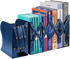 2 Pack Adjustable Metal Book Ends for Heavy Books, Extends Up to 19", Blue by OMEYA