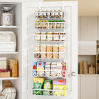 Delamu Adjustable Over the Door Pantry Organizer, 6-Tier Metal Pantry Organization and Storage for Kitchen, Hanging Spice Rack Seasoning Shelves, Cabinet Door Organizer for Easy Install, 16" by DELAMU
