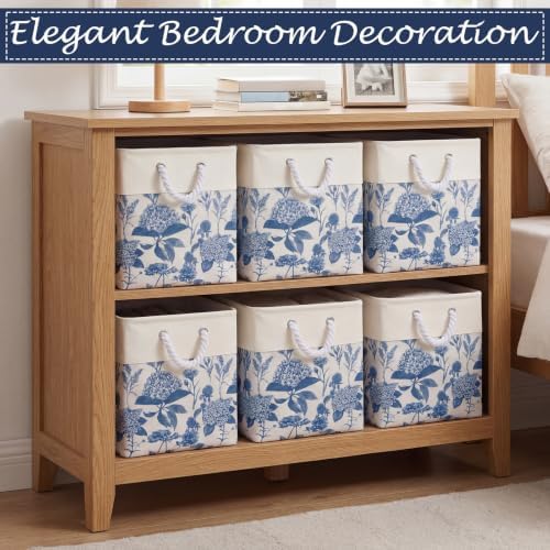 Blue Hydrangea Cube Storage Bin Set of 6 Cube Storage Basket, 11.22 Inch - Image 5