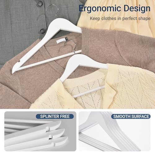 Amber Home 30 Pack White Wooden Coat Hangers, Wood Suit Hangers - Image 3