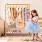 Kids Gold Clothing Rack - Dress Up Clothes Rack - Baby Toddler Closet - Freestanding Coat Racks with 2 Fabric Shelves - Small Kids Costume Wardrobe - Garment Rack for Hanging Clothes Organizer - Image 2
