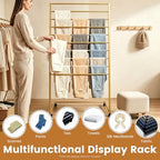 Scarf Organizer Stand, 10-Tier Freestanding Scarf Display Rack with Wheels, Metal Scarf Holder Belt Pants Hanger for Commercial Clothing Retail Store Home, 31.5" L x 15.75" W(Gold) - Image 6