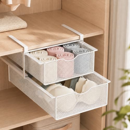Underwear Organizer for Closet, Under Shelf Pull Out Drawer Organizer, Hanging Double Layer Mesh Basket for Bra Socks Lingerie Storage, Space Saving Wardrobe Organizer for Bedroom (Two-story) by ADEVZO