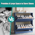 Xixini Shoe Storage Cabinet for Entryway with 2 Flip Drawers, Wood Freestanding Hidden Shoe Storage, Narrow Slim Sturdy Shoe Organizer for Front Door Entrance, Living Room, Hallway, Bedroom, Blue - Image 5