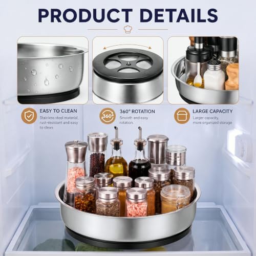 Mifoci 2 Pcs 10" Stainless Steel Lazy Susan Organize, Turntable Spice Rack - Image 3