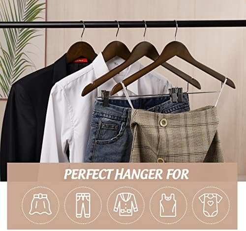 Wooden Clothes Hangers with Clips, 16Pack Wood Skirt Hangers with Clips, High-Grade Selected Walnut Wood Hangers with Sturdy Metal Clips for Pants, Suit, Heavy Winter Coat, Jacket, Formal Dress - Image 5