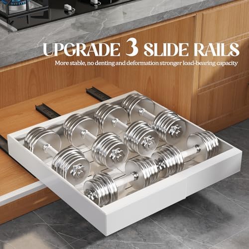 Seinloes 6 Pack Expandable Pull Out Cabinet Organizer 21"Deep With Raising Pad for Framed Cabinets,Upgrade 3 Slide Rails Slide Out Drawers,No Drill Roll Out Shelves,Adjustable Width 12.1"-20.4" White - Image 5