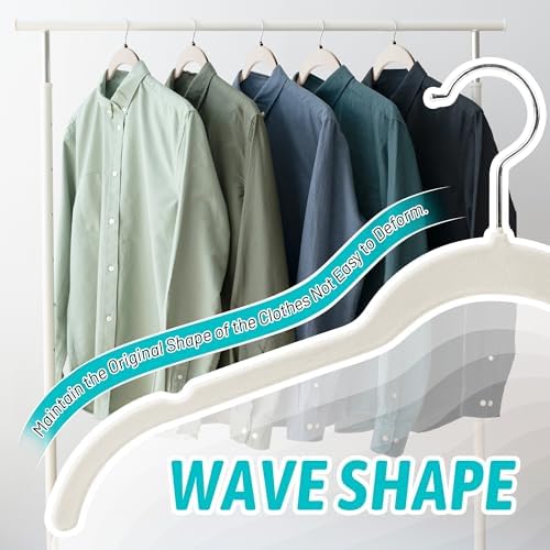 Sishynio Velvet Hangers 30 Pack, Non-Slip Slim Felt Clothes Hangers Beige - Image 2