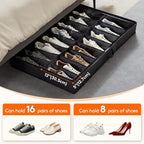 Lifewit Under Bed Shoe Storage Organizer 2 Pack(16 Shoes Cells), 4.3 Inches Profile Fabric Shoes Container Box with Clear Cover, Foldable Storage Bag with 2 Handles, Fits 16 to 32 Pairs - Image 3