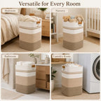 Laundry Hamper, Cotton Rope Laundry Basket with Leather Handles, 21.1-Gallon/80 L Large Clothes Hampers for Laundry, Woven Laundry Baskets for Blankets, Clothing, Bedroom, Living Room, Nursery - Image 4
