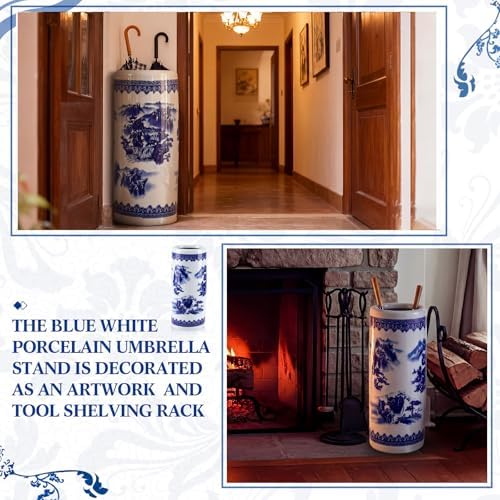 Sawysine Blue and White Ceramic Umbrella Stand, Floral Design Floor Vase for Entryway Indoor Decorative, 19.7" Heavy Porcelain Holder for Umbrellas Canes Home Decor(19.7 Inch,Landscape) - Image 5