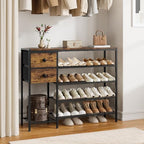 5-Tier Shoe Rack, Side Mesh & 2 Drawers for Closet Rustic Brown - Image 6