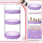 Honeydak Rotating Perfume Organizer Tray, 3 Tiers, Resin Diamond, Purple - Image 3