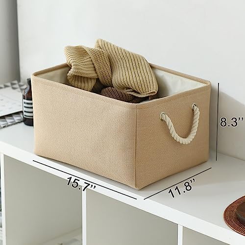 TheWarmHome Organization and Storage Bin for Shelves - Large 3 Pack 16x12x8 inch Storage Basket for Organizing, Canves Storage Cubes for Organizer Toy Closet Cloth Gift (Beige) - Image 6