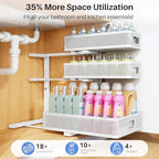 Under Sink Organizer, 3-Tier Thickened Metal Pull out Cabinet Organizer Shelf, Height Adjustable Slide out Storage Drawer Rack for Kitchen Bathroom Pantry Laundry Home Organization, 2-Pack, White - Image 4