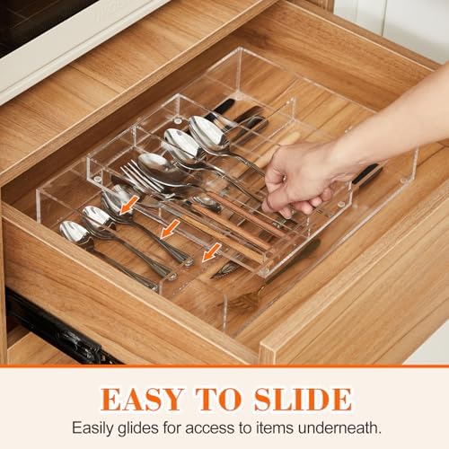 2 Layer Acrylic Deep Kitchen Utensil Drawer Organizer for Flatware Utensils - Image 6