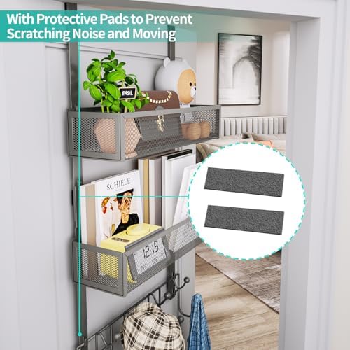 HapiRm Over The Door Hanger with Coat Hooks and 2 Baskets, Rustproof & Waterproof Over The Door Hooks, Storage Organizer for Hats, Bathroom, Kitchen, Bedroom - Grey - Image 3
