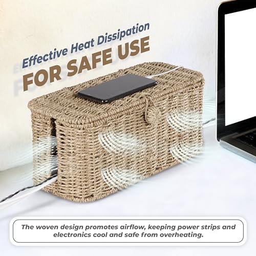 Bluewest 2-Pack Cable Management Box with Lids, Rattan Cord Organizer - Image 6
