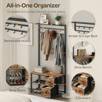 YATINEY 5-in-1 Hall Tree with Drawers, Entryway Bench with 8 Adjustable Coat Rack and Shoe Storage, Industrial Coat Rack with Bench for Entryway and Front Door, Rustic Brown and Black MT06BR - Image 6