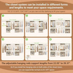 Besiost Closet System - 120"/10FT, 151.2"/12.6FT Closet System with Drawers, Built-in Closet Organizer System with Reversible Hanging Shelving and Hanging Rods, Greige Oak Set of 2 - Image 3