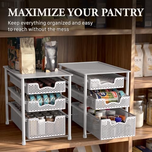Simple Houseware 3 Tier White Alloy Steel Sliding Basket Organizer Drawer Cabinet - Image 7