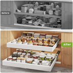 Seinloes 2 Pack Pull Out Cabinet Organizers 21" Deep With Raising Pad for Framed Cabinets, Expandable Width (15.2"-26.3") Slide Out Drawers Upgrade 3 Slide Rails, Roll Out Shelves Adhesive, White - Image 6