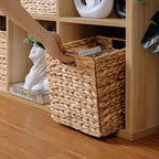 10.5x10.5 Water Hyacinth Storage Baskets, Collapsible Square Wicker Baskets Cube Storage Bins for 11 Inch IKEA Kallax, Set of 3 - Image 3