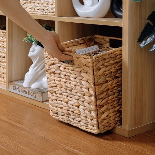 10.5x10.5 Water Hyacinth Storage Baskets, Collapsible Square Wicker Baskets Cube Storage Bins for 11 Inch IKEA Kallax, Set of 3 - Image 3
