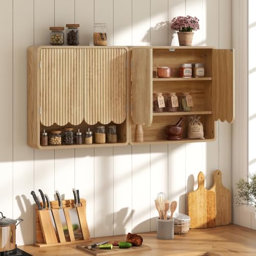AVZEAR Fluted Bathroom Wall Cabinet Over the Toilet Storage Cabinet, Scalloped Medicine Cabinet with Adjustable Shelf, Wall Mounted Bathroom Cabinets, Natural - Image 5