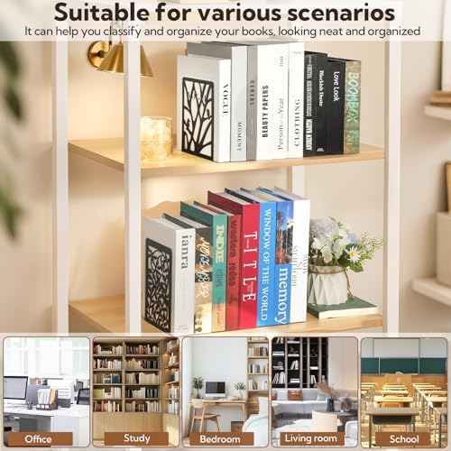 20 Pieces Book Ends for Shelves Heavy Duty Bookends Non-Skid Metal Book Holders Black Tree Design Modern Bookends for Shelves Office Home Decorative Book Stopper for Books CD(10 Pair) - Image 6
