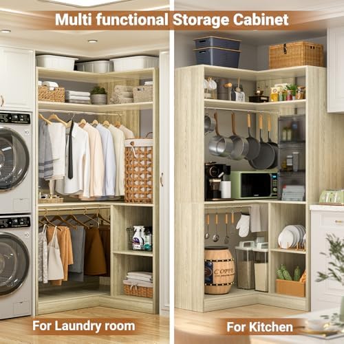 Aheaplus Corner Closet System with Shelves, L Shaped Walk-in Closets, White Oak - Image 3
