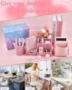 23pc Pink Desk Accessories and Organizers with Mesh Organizer Stapler Tape Dispenser Calculator and a Lot of Office Pink Office Supplies Beautifully Presented in a Gift Box - Image 7