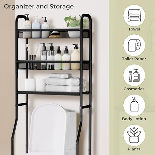 3 Tier Over The Toilet Storage Shelf, Freestanding Over The Toilet Rack, Space Saver Metal Bathroom Organizers and Storage for Small Space, Above The Toilet Storage Shelf Stand Organizer - Image 5