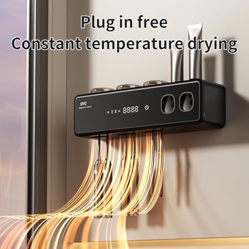 Wall Mounted Toothbrush Holders, Automatic Toothpaste Dispenser, 3 Cup Rechargeable Electric Toothbrush Holder with Smart Cleaning and Hot Air Drying,Bathroom Decor and Accessories (Black) - Image 3