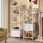 Furologee 5 Tier Bookshelf with Fabric Drawer, Tall Narrow Bookcase, White - Image 2