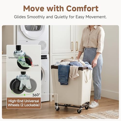 StorageWorks Laundry Hamper with Wheels, 210L Rolling Beige Basket - Image 3